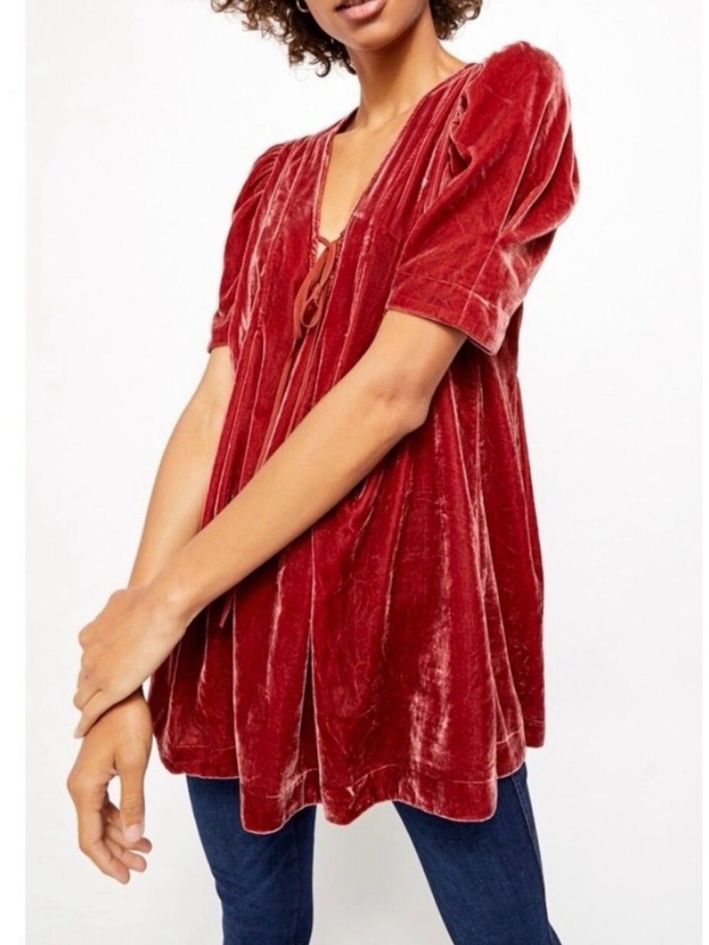 Free People Linney Velvet Mini Dress Red